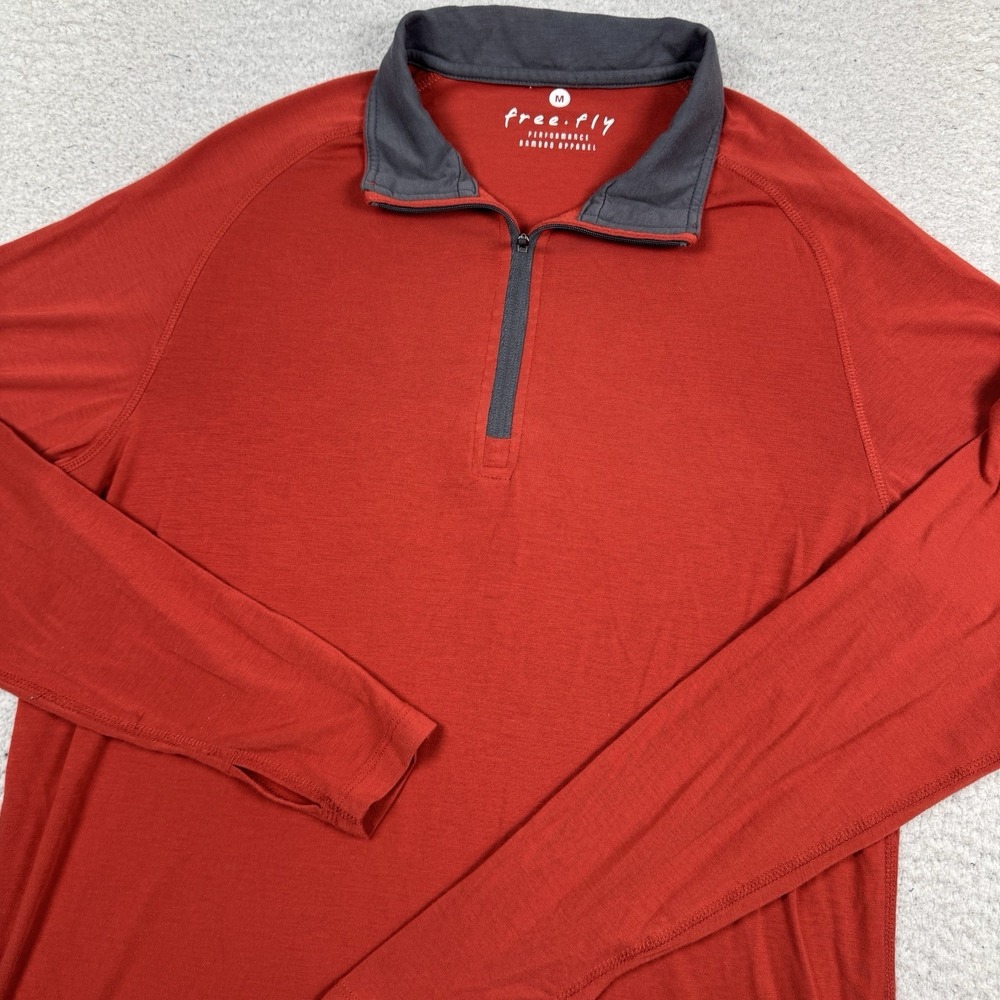 Free Fly Performance Bamboo 1/4 Zip Mens Medium Red Pullover Stretch Thumb Holes
